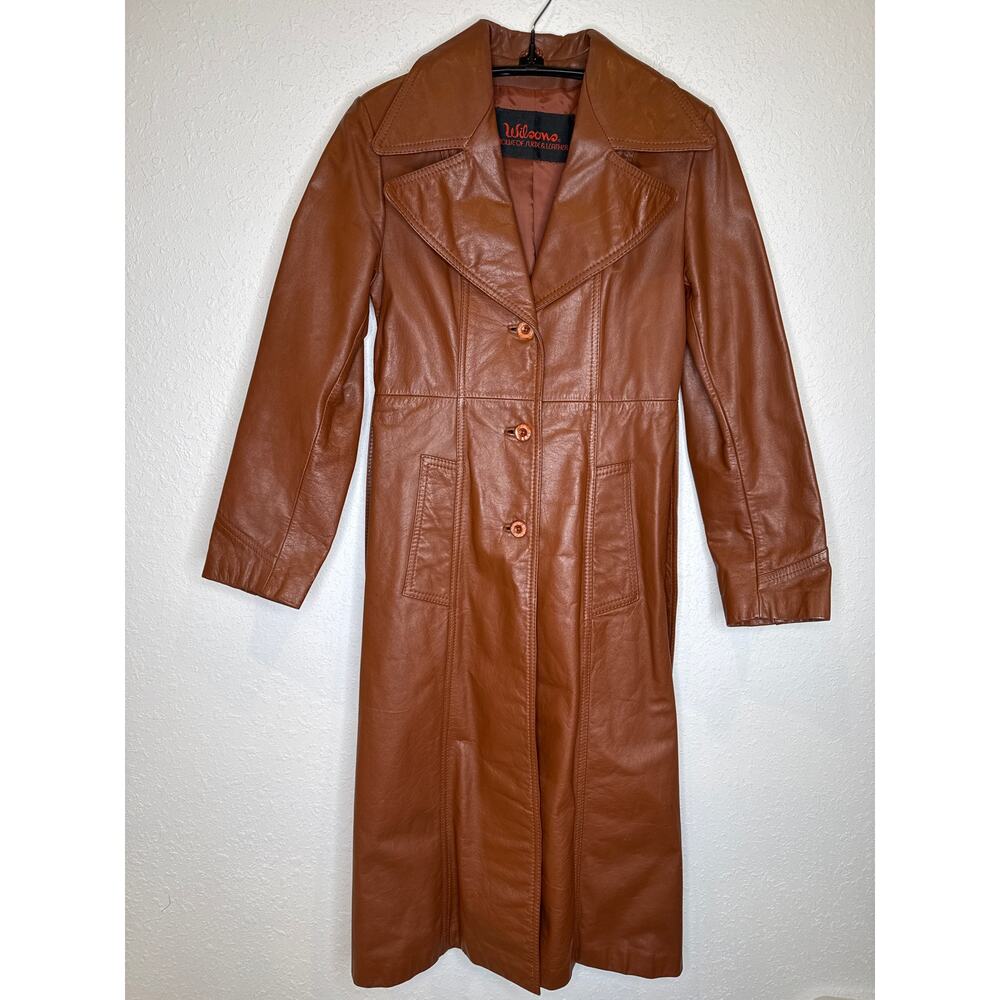 Women's Tan Leather Trench Coat
